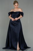 Long Red-Navy Blue Satin Plus Size Evening Dress ABU2923