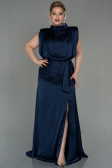 Long Navy Blue Satin Plus Size Evening Dress ABU2969
