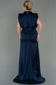 Long Navy Blue Satin Plus Size Evening Dress ABU2969