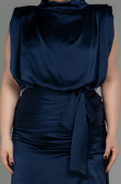 Long Navy Blue Satin Plus Size Evening Dress ABU2969