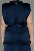 Long Navy Blue Satin Plus Size Evening Dress ABU2969