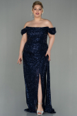 Long Navy Blue Scaly Plus Size Evening Dress ABU2973