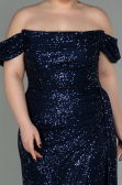 Long Navy Blue Scaly Plus Size Evening Dress ABU2973