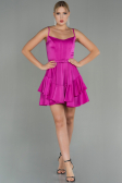 Short Fuchsia Satin Invitation Dress ABK1691