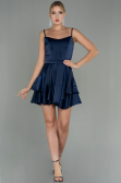 Short Navy Blue Satin Invitation Dress ABK1691