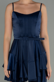 Short Navy Blue Satin Invitation Dress ABK1691