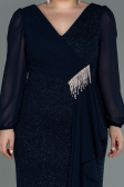 Midi Navy Blue Plus Size Evening Dress ABK1726