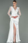 Long White Satin Evening Dress ABU3080
