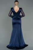 Long Navy Blue Satin Evening Dress ABU3080