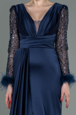 Long Navy Blue Satin Evening Dress ABU3080