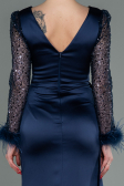 Long Navy Blue Satin Evening Dress ABU3080