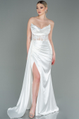 White Long Satin Evening Dress ABU2127