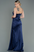 Long Navy Blue Satin Engagement Dress ABU3088