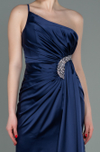 Long Navy Blue Satin Engagement Dress ABU3088