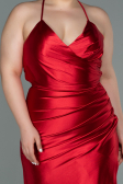 Long Red Satin Plus Size Evening Dress ABU3053