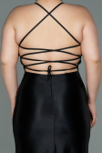 Long Black Satin Plus Size Evening Dress ABU3053