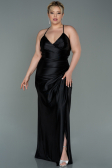 Long Black Satin Plus Size Evening Dress ABU3053
