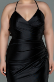 Long Black Satin Plus Size Evening Dress ABU3053
