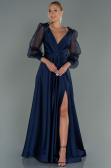 Navy Blue Long Satin Evening Dress ABU2830