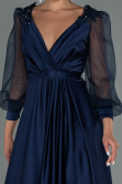 Navy Blue Long Satin Evening Dress ABU2830
