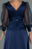 Navy Blue Long Satin Evening Dress ABU2830