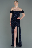 Long Navy Blue Scaly Evening Dress ABU2987
