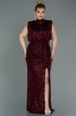Long Burgundy Scaly Plus Size Evening Dress ABU3115