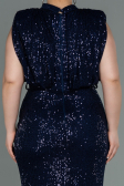 Long Navy Blue Scaly Plus Size Evening Dress ABU3115