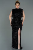 Long Black Scaly Plus Size Evening Dress ABU3115