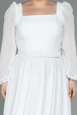 Midi White Chiffon Plus Size Evening Dress ABK1753