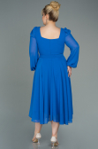Midi Sax Blue Chiffon Plus Size Evening Dress ABK1753