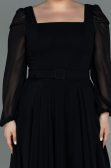 Midi Black Chiffon Plus Size Evening Dress ABK1753