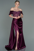 Cherry Colored Long Satin Evening Dress ABU2087
