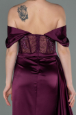 Cherry Colored Long Satin Evening Dress ABU2087