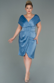 Midi Indigo Satin Plus Size Evening Dress ABK1499