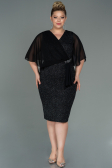 Black-Silver Midi Plus Size Evening Dress ABK1567