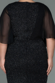 Black-Silver Midi Plus Size Evening Dress ABK1567