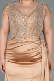Long Gold Satin Plus Size Evening Dress ABU3169