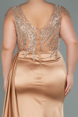 Long Gold Satin Plus Size Evening Dress ABU3169
