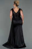 Long Black Satin Plus Size Evening Dress ABU3169