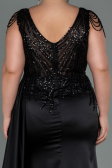 Long Black Satin Plus Size Evening Dress ABU3169