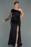 Long Black Satin Plus Size Evening Dress ABU3170
