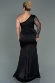 Long Black Satin Plus Size Evening Dress ABU3170