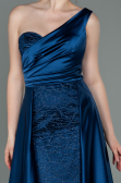Long Navy Blue Satin Evening Dress ABU2933