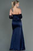 Long Navy Blue Satin Evening Dress ABU3175