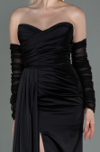 Long Black Satin Evening Dress ABU3175
