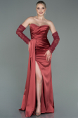 Long Light Brown Satin Evening Dress ABU3175