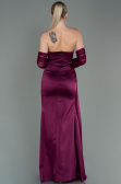 Long Cherry Colored Satin Evening Dress ABU3175