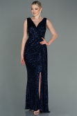 Long Navy Blue Scaly Evening Dress ABU3201