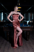 Long Light Brown Satin Prom Gown ABU3198